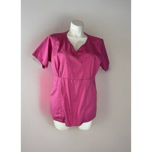 KOI by Kathy Peterson Women's 2X Kyra Scrub Top Pink glitter V-Neck & Pockets